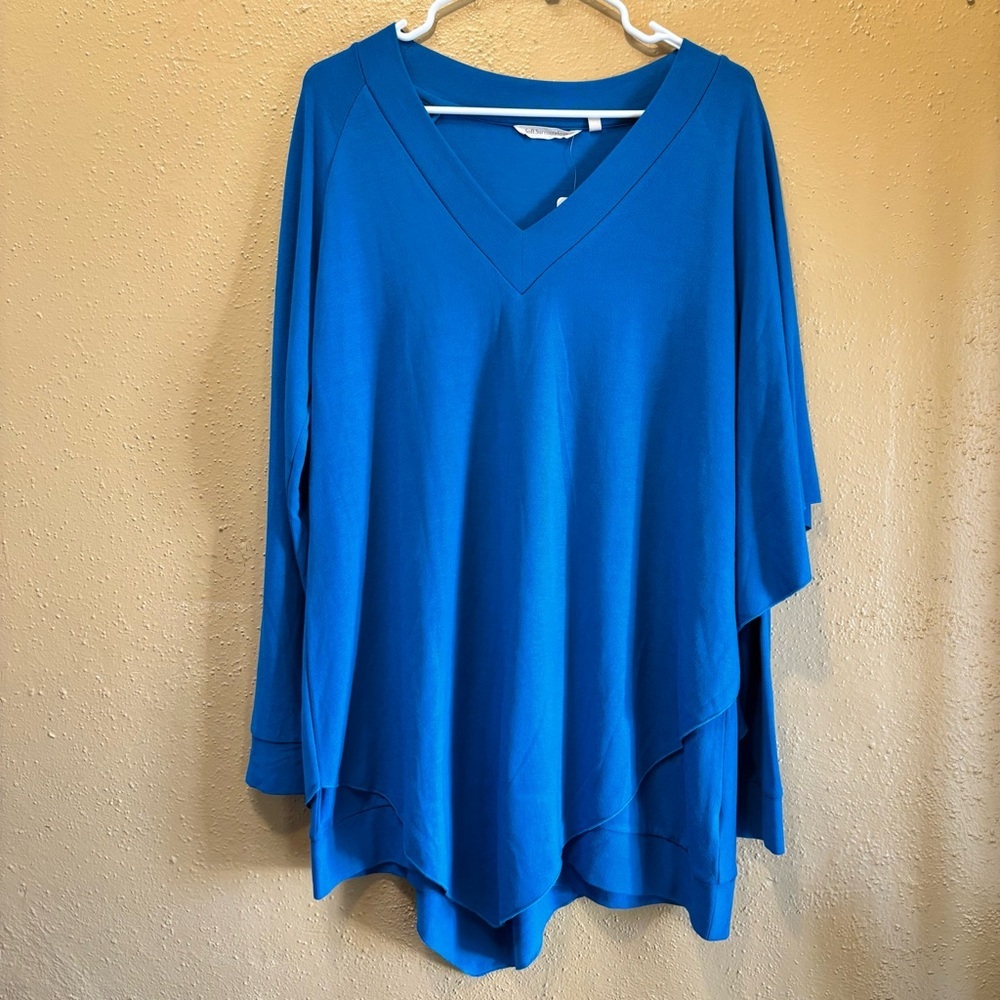 Soft Surroundings Blue Asymmetrical V-Neck Tunic Top Long Sleeve NEW - Picture 4 of 9